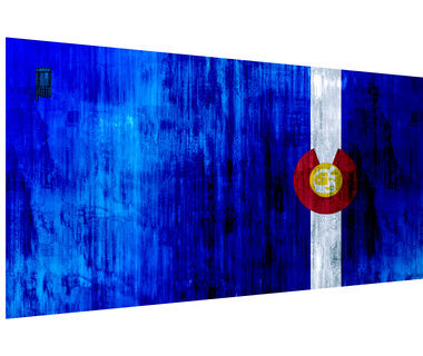 Abstract textile print inspired by Colorado flag colors designed by Hannah Hornbein
