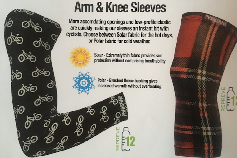 Technical product sheet for arm and knee sleeves with material and performance details