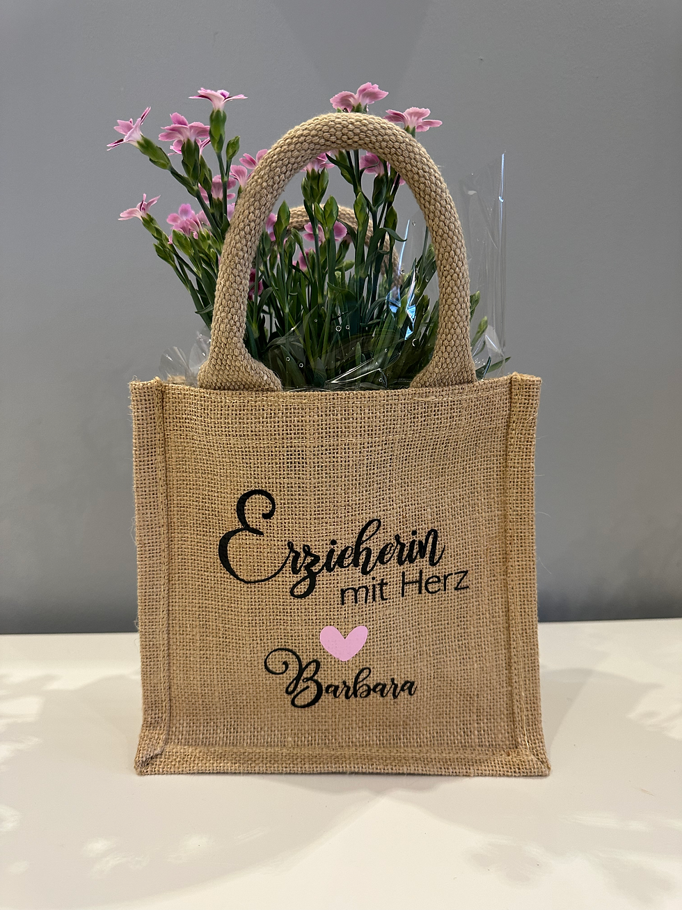 Miniaturbild: Jutetasche Erzieherin mit Herz Geschenktasche - Personalisierbar