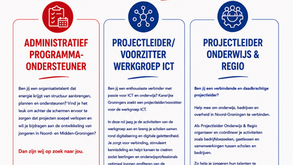 📣 3 interessante vacatures van Kansrijke Groningers: Administratief Programma-ondersteuner, Projectleider/ Voorzitter Werkgroep ICT en Projectleider Onderwijs & Regio