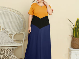 Affordable plussize casual dress in fashionable colors and prints, available for immediate purchase with complimentary expedited delivery