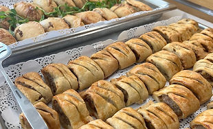 Cold buffet with freshly prepared pastries for party catering.