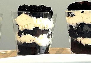 Rich chocolate brownie dessert cups for wedding and event catering