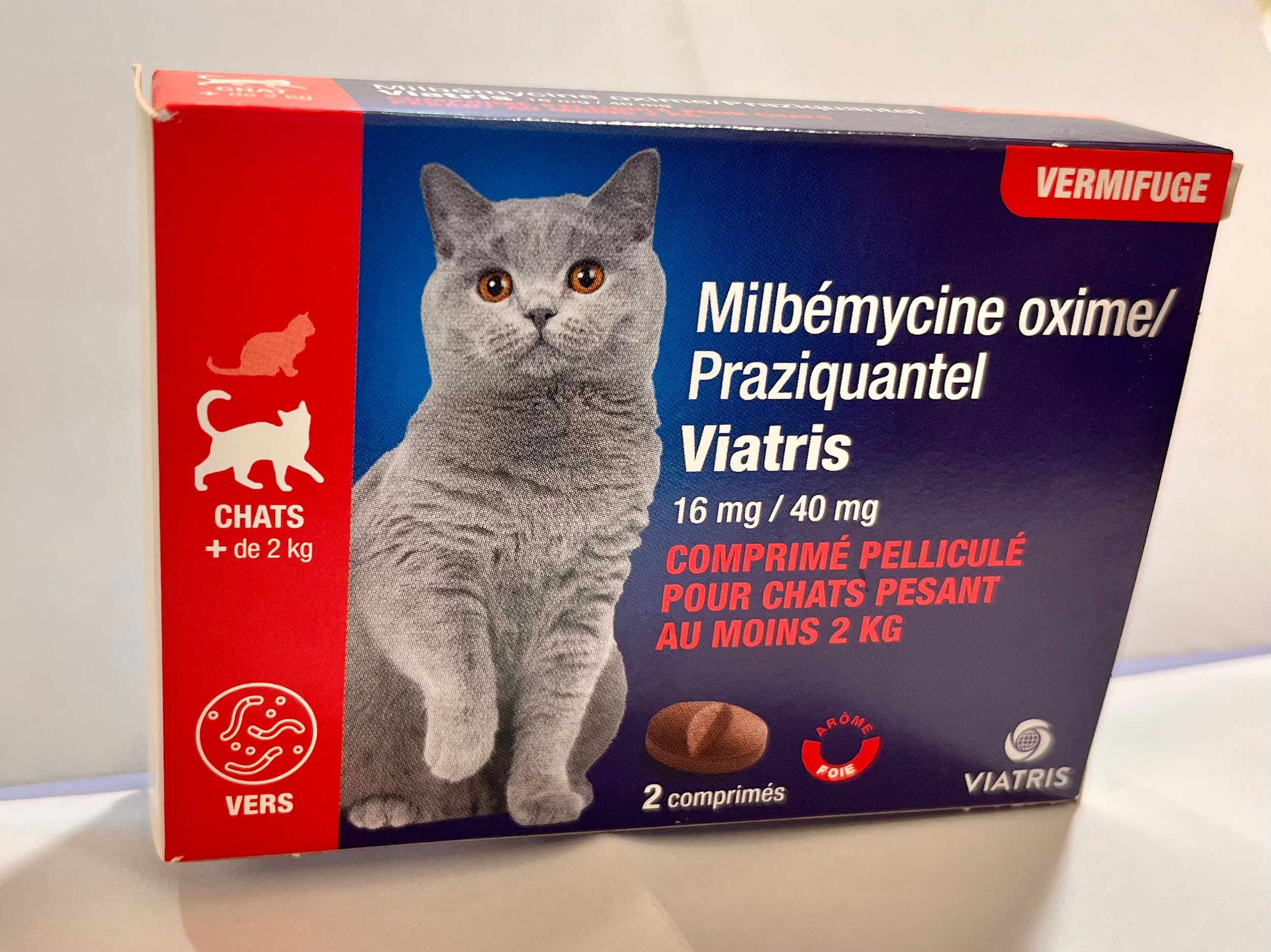 Milbemycine oxime 16mg /Praziquantel 40mg Chat >2 kg