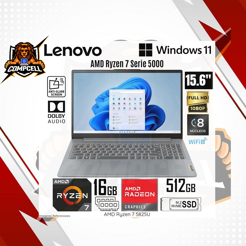 Miniatura: Laptop Lenovo Ideapad Slim 5 de 16", AMD Ryzen 7 7730U, 16GB RAM, disco sólido