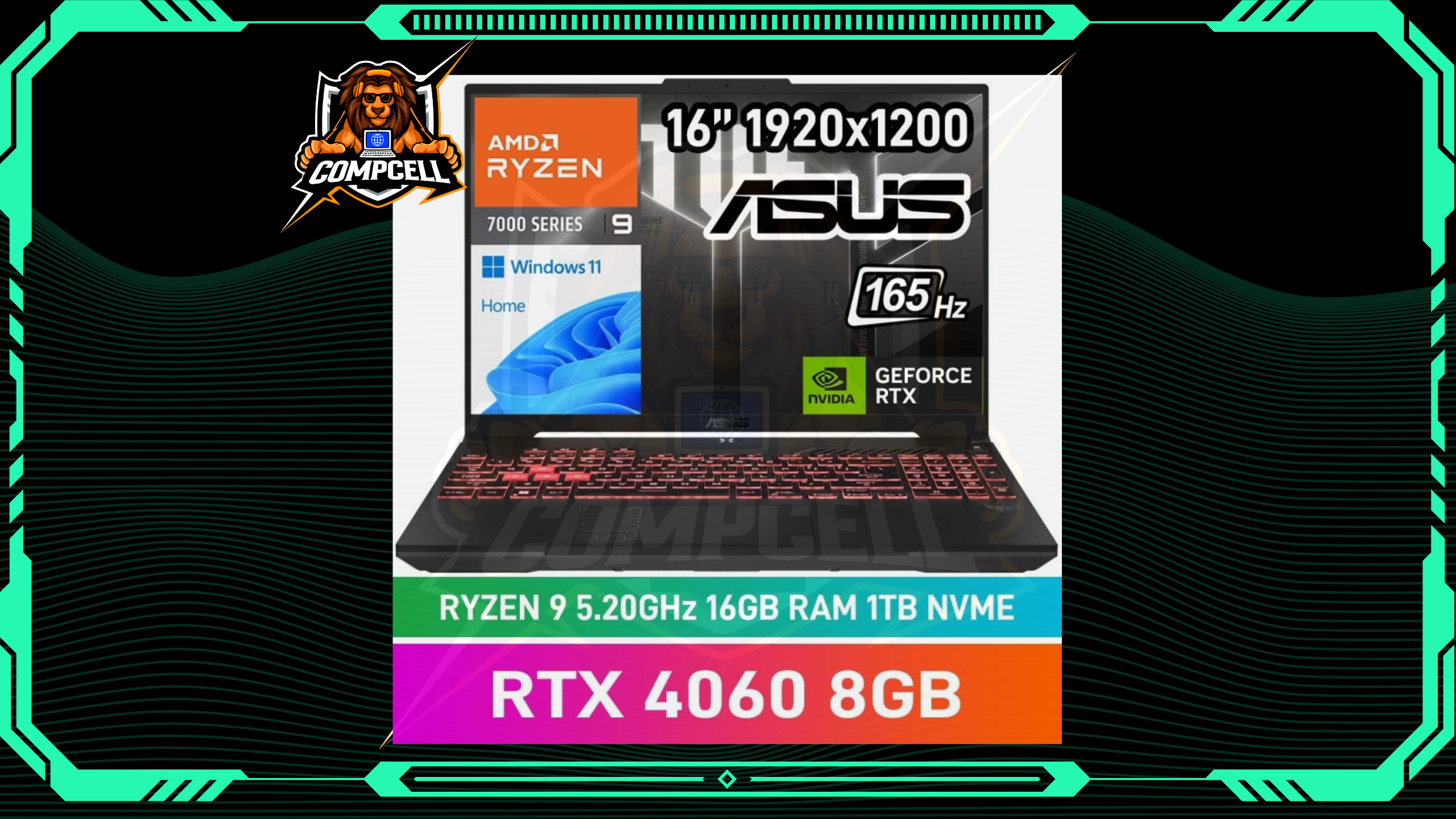 Laptop ASUS TUF A16 FA607PV-AS93 Gaming con AMD Ryzen 9, RTX 4060, 16GB RAM