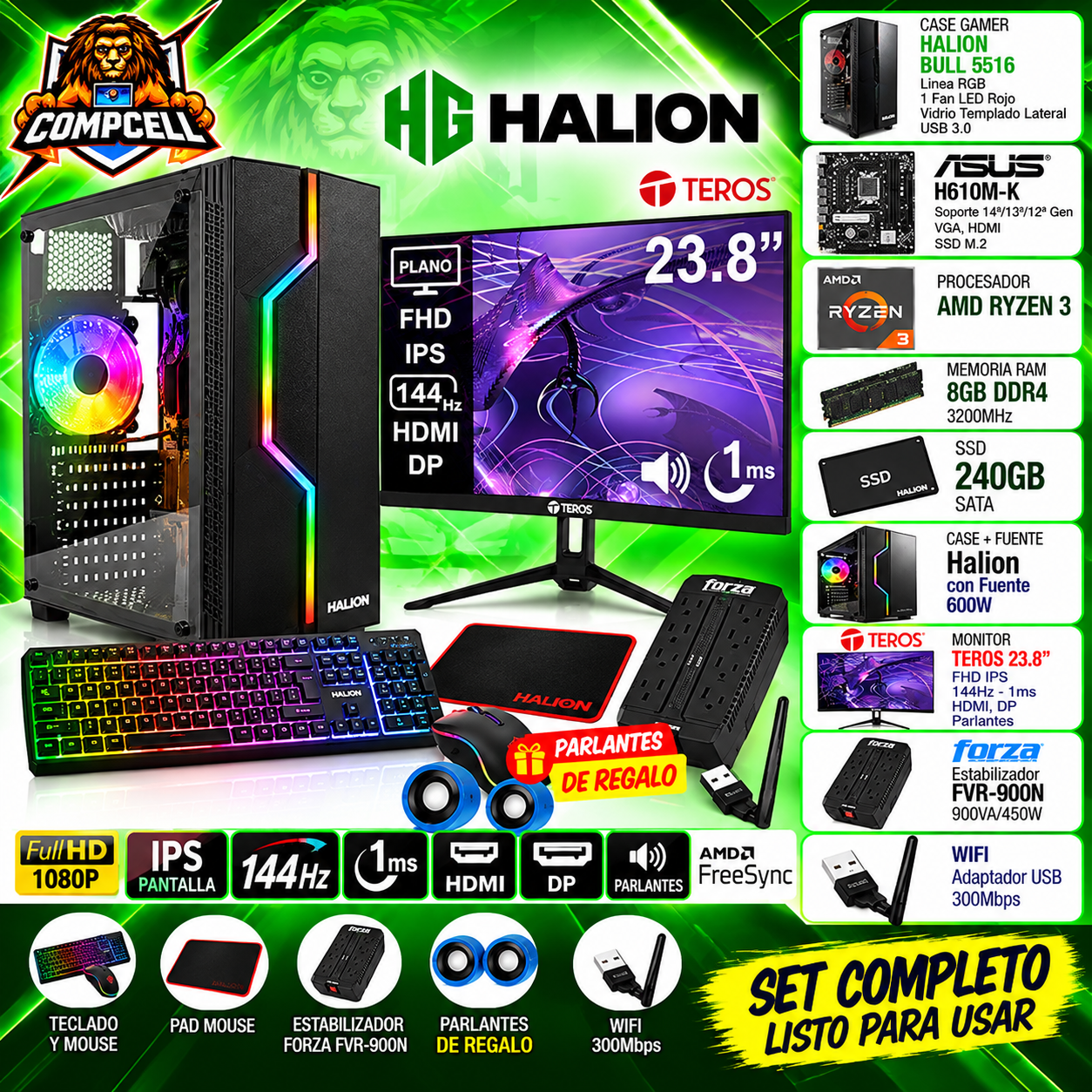 PC COMPLETA PROCESADOR RYZEN 3 8 GB RAM 240GB SSD