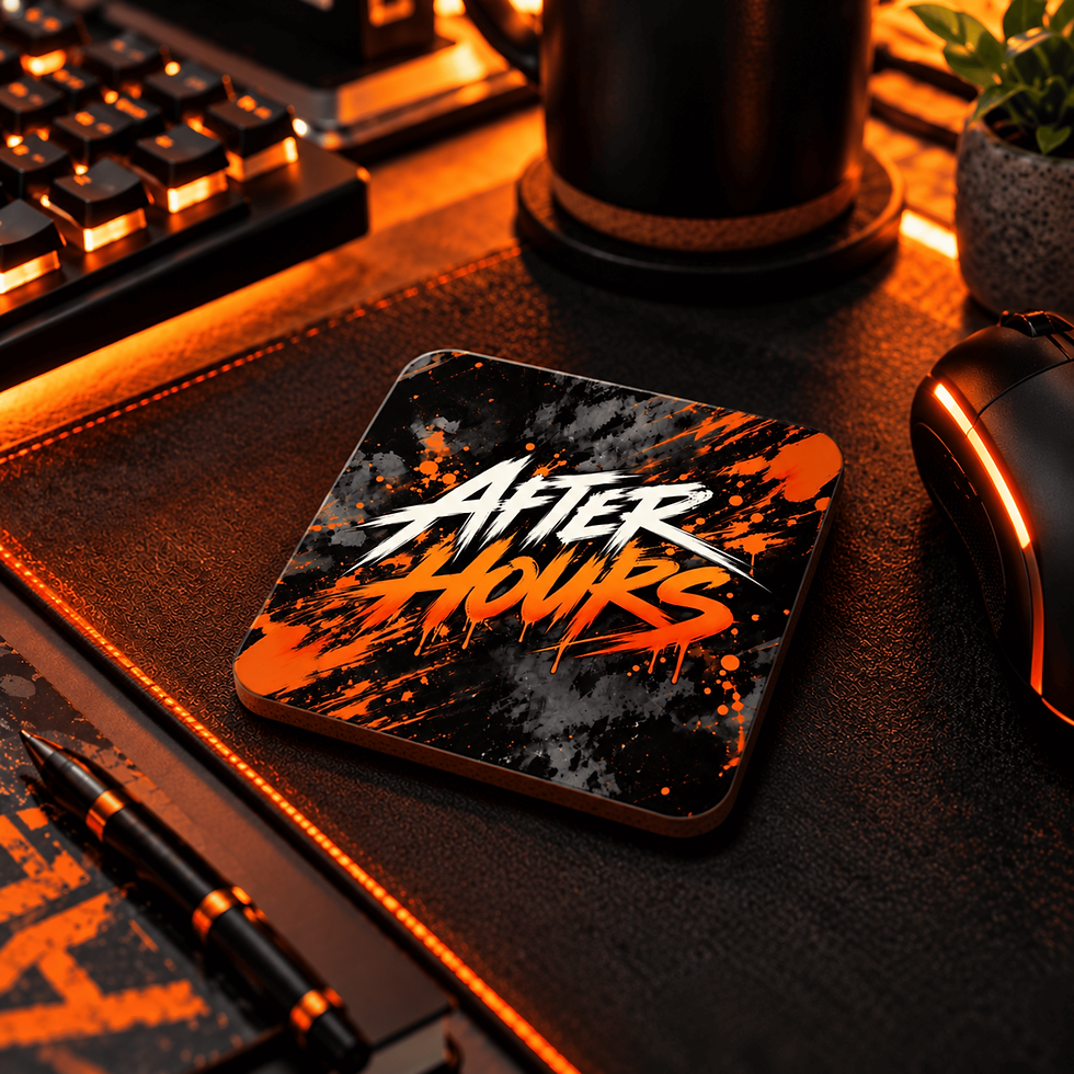 After Hours square graffiti coaster in orange, white and black