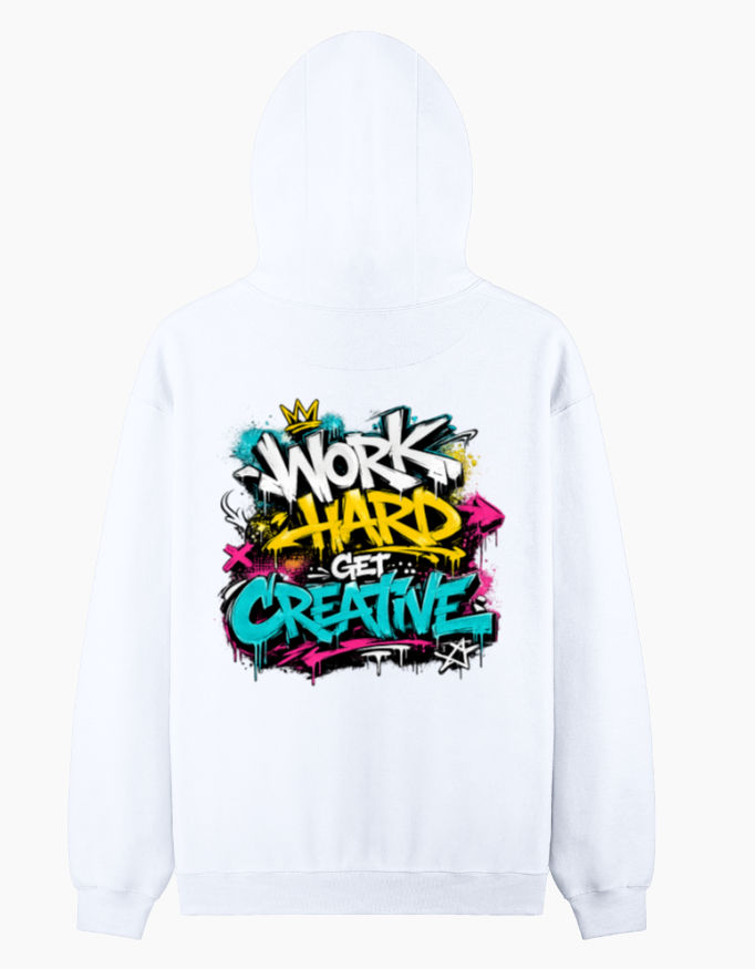 Thumbnail: Work Hard Get Creative Hoodie back with graffiti design