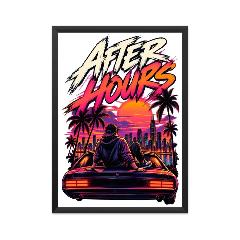 Thumbnail: After Hours retro city wall art with a black frame, A4/A43