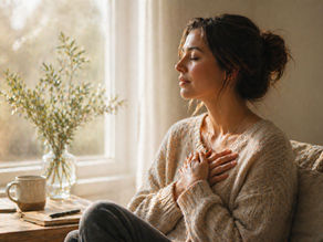 A woman sitting down, meditating