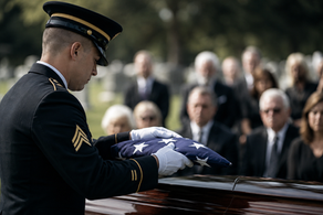 Member of the military folding the flag at a funeral