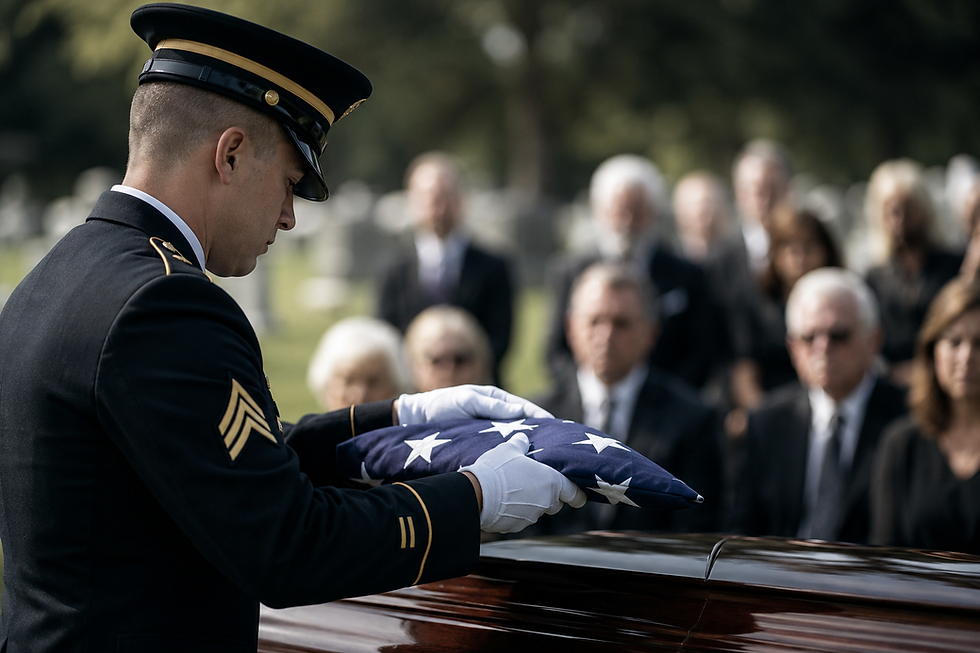 Member of the military folding the flag at a funeral