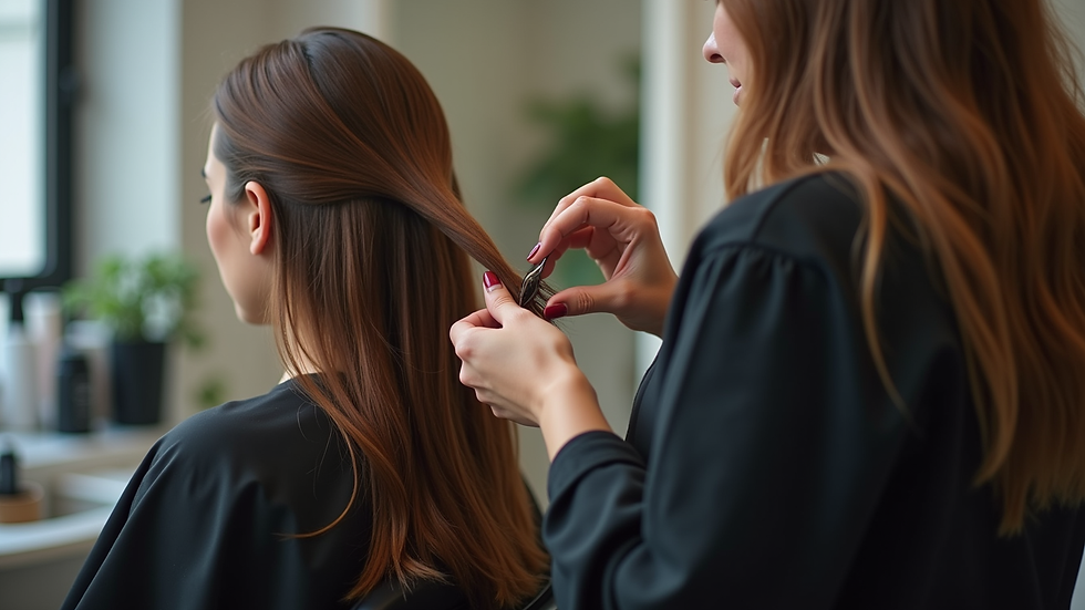 Close-up view of hair stylist applying hair color in a salon