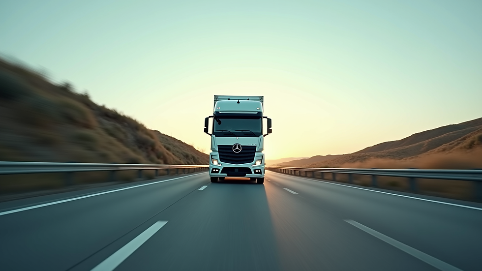 Eye-level view of a delivery truck on a highway