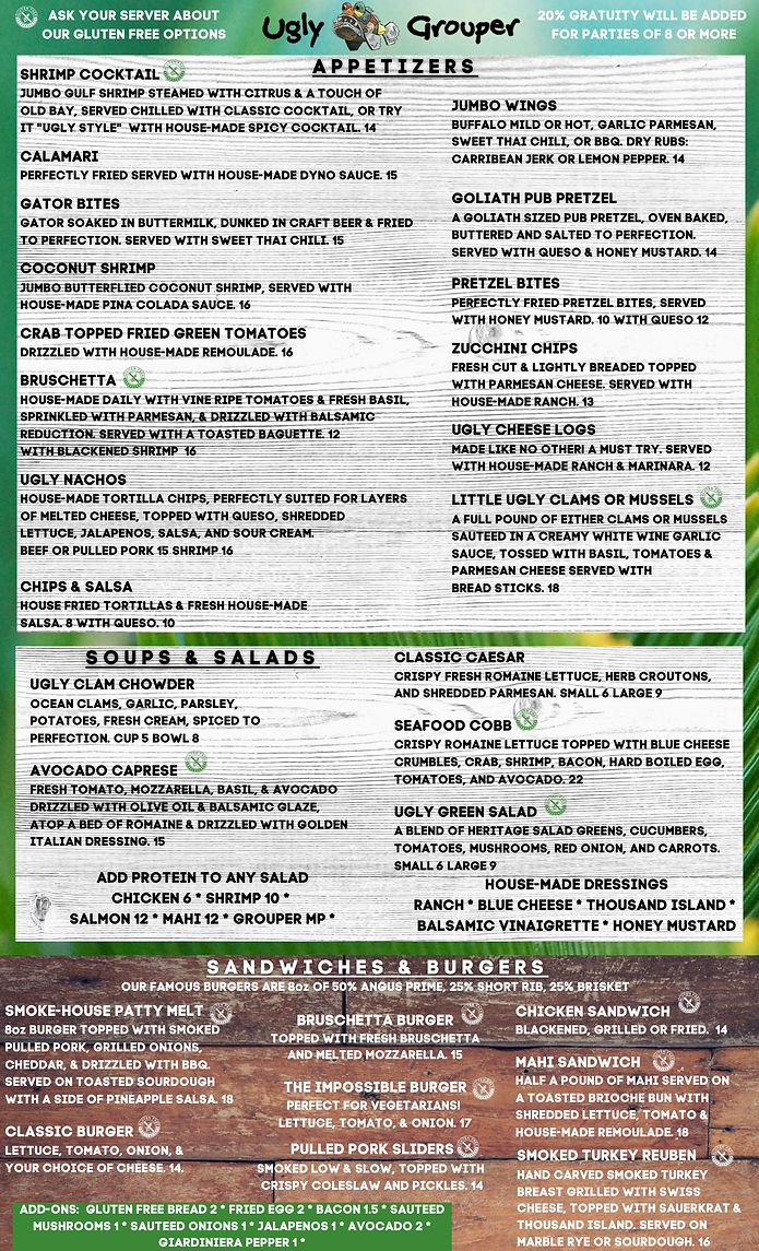 MENU | The Ugly Grouper | Anna Maria Island, FL