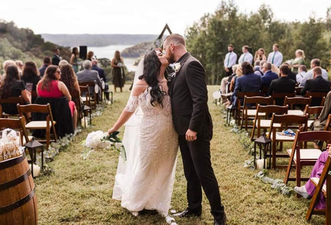 military Tennessee Destination Weddings Venue on Center Hill Lake Near Gatlinburg and Nashville with Mountain and Lake views. Lodging for wedding guests accommodations in fall glamping, luxury event venue