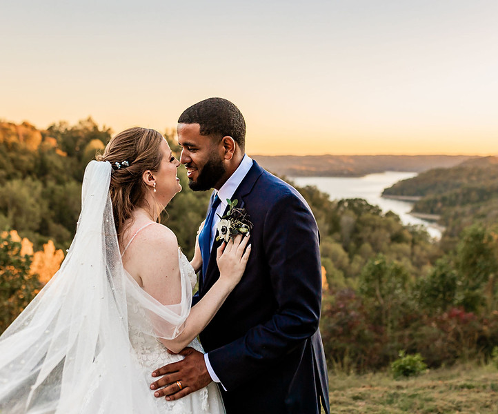 Nashville effortless elopement with Mountain and Lake views, Bride and Groom on Center Hil