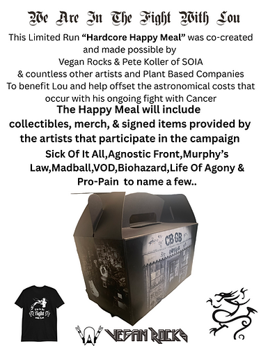 This Limited Run “Hardcore Happy Meal” was co-created and made possible by Vegan Rocks & P