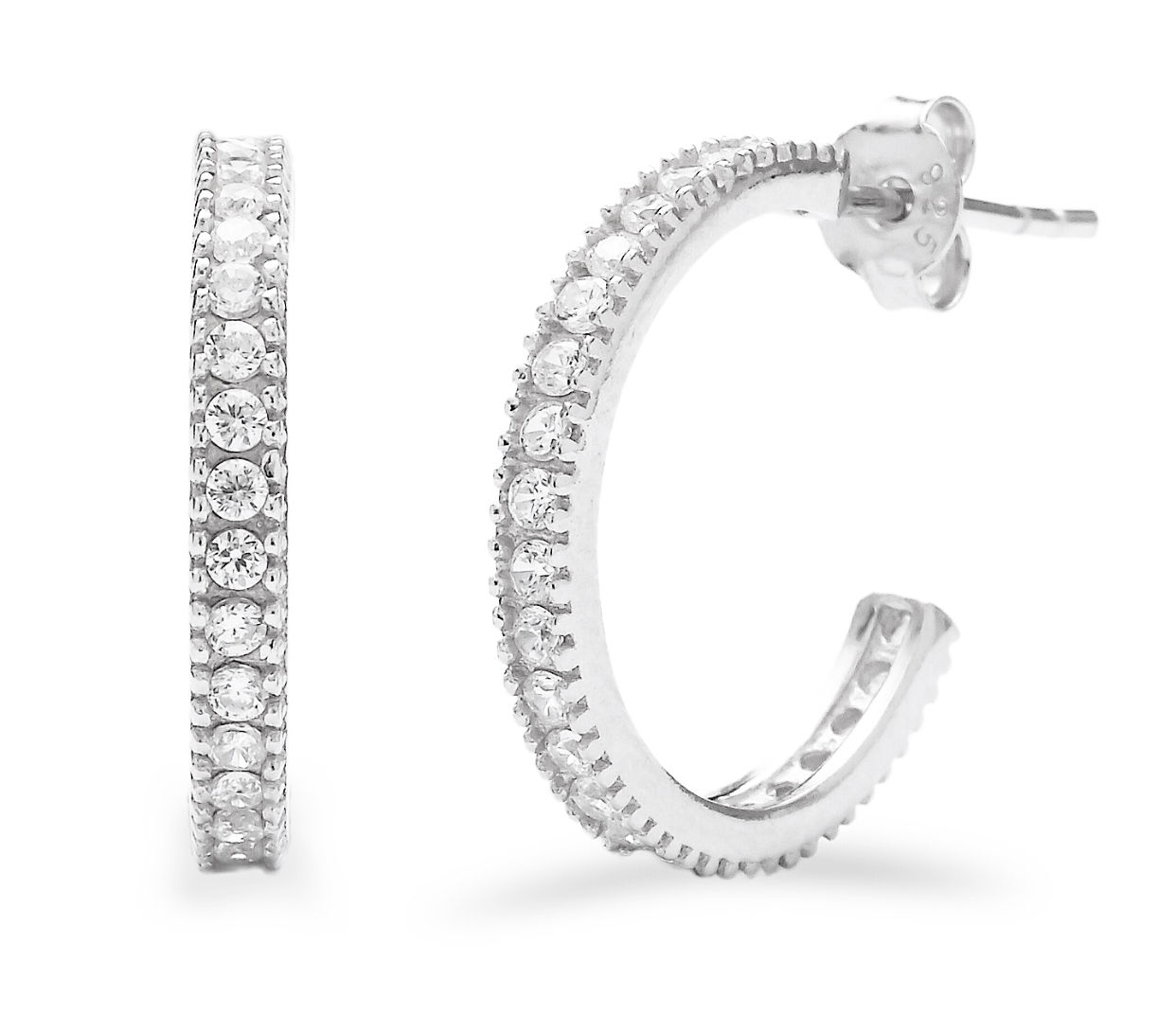 עגילי חישוק כסף טהור משובץ