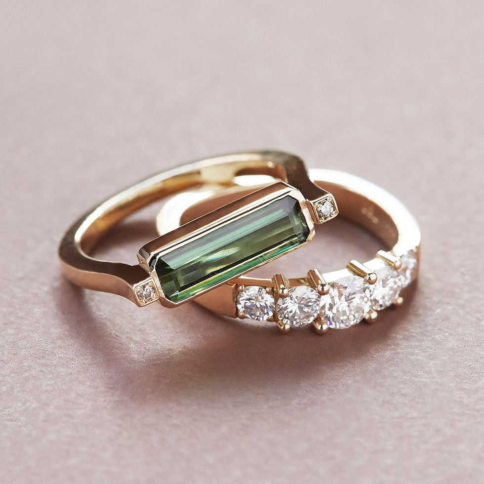 Miniaturebillede: five stone ring, gold rings, tourmaline ring, green tourmaline