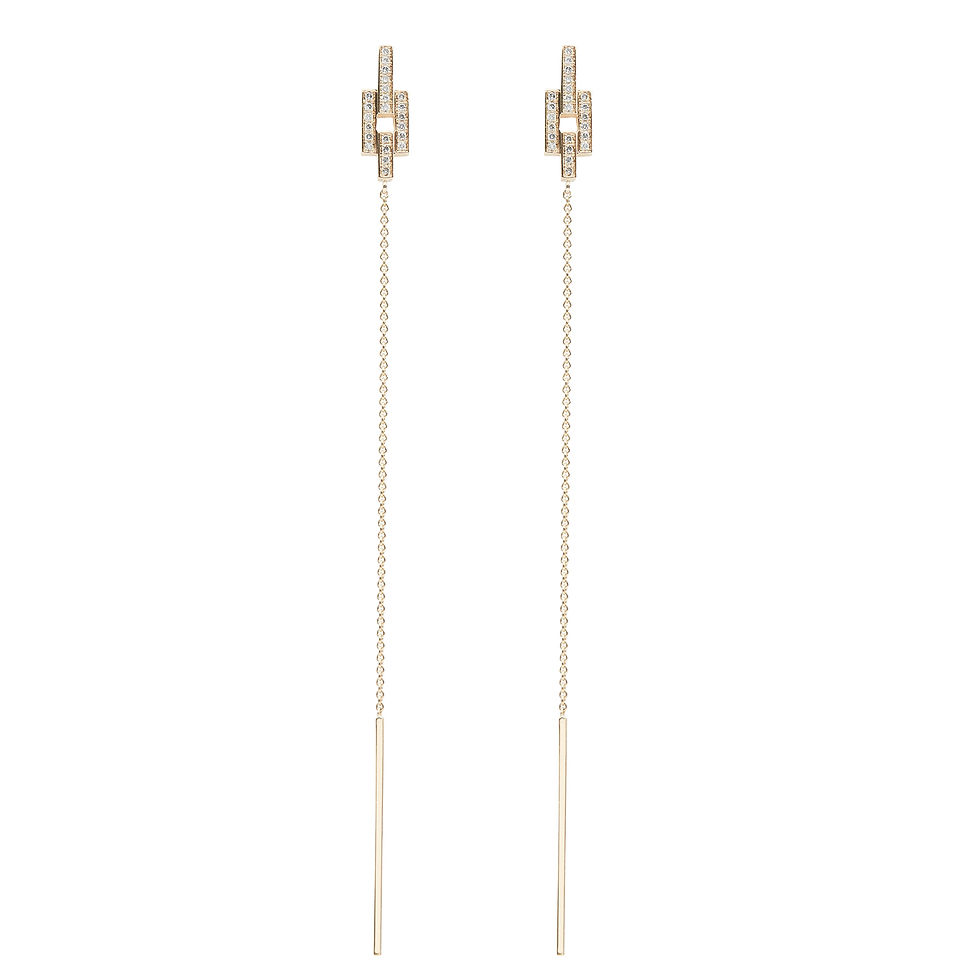 Miniaturebillede: 18k yellow gold earstuds set with 0.23 ct champagne-color diamonds, chain detail hanging down, full view