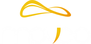 Moveo Logo - orange-gelbes Symbol mit weisser Schrift auf dunklem Hintergrund