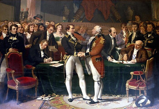 La Paz de Amiens, cuadro de Jules-Claude Ziegler: José Bonaparte y Lord Cornwallis firman el tratado que devuelve Martinica a Francia en 1802