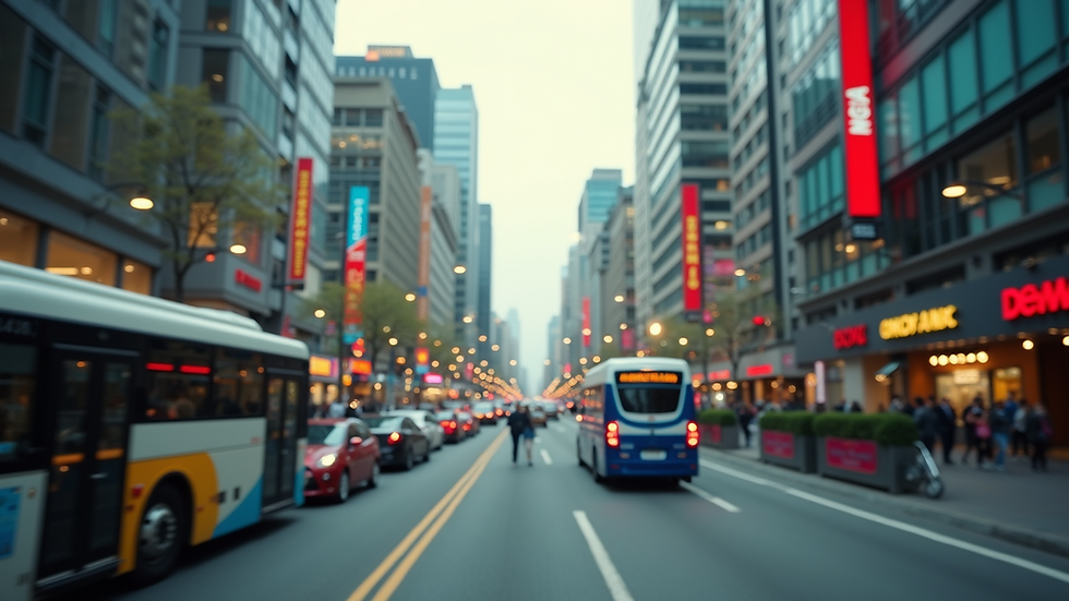 Wide angle view of a bustling urban landscape