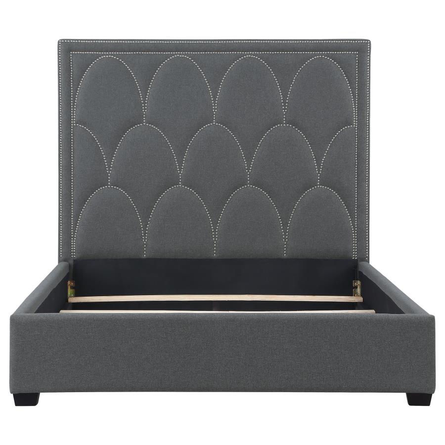 Thumbnail: queen bed frame bowfield upholstered bed with nailhead trim charcoal