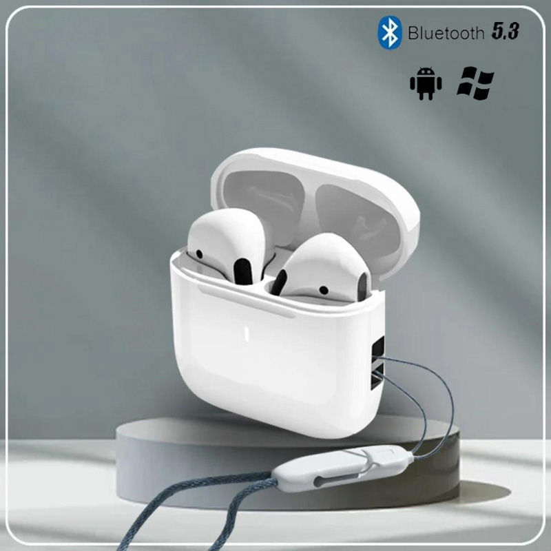 Thumbnail: White wireless earbuds in open case, Bluetooth 5.3, Android, Windows