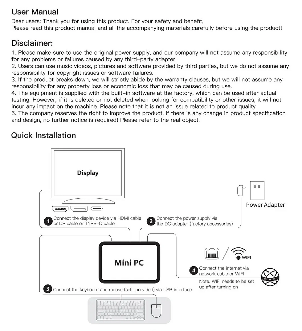 Thumbnail: Quick installation diagram for Mini PC connections.