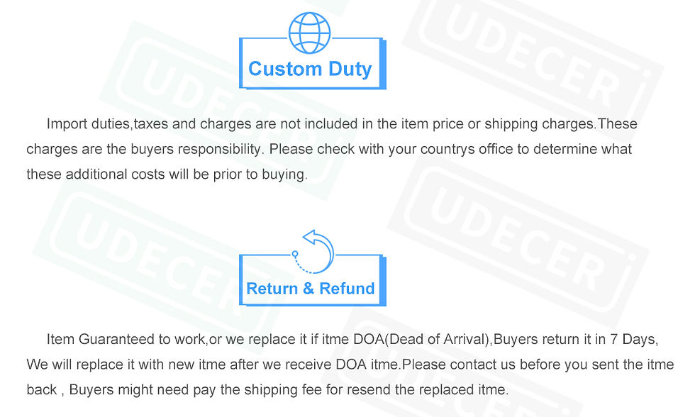 Thumbnail: Custom Duty and Return & Refund policy details