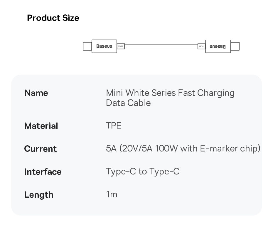 Thumbnail: Mini White Series Fast Charging Data Cable: 100W, Type-C