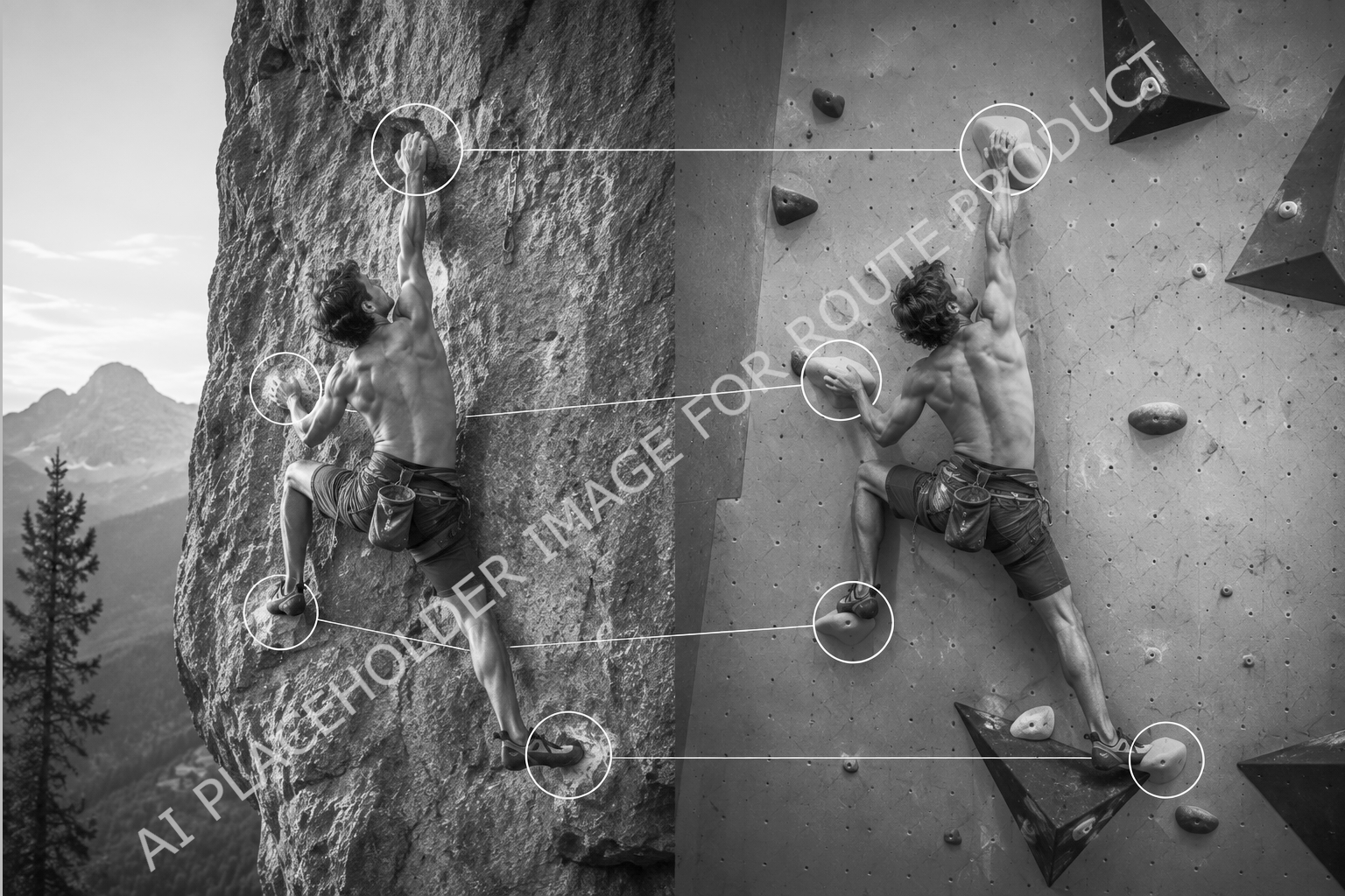 A replica route set on a climbing wall