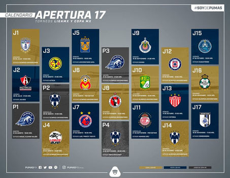 Te presentamos el Calendario del Torneo Apertura 2017, para nuestro primer equipo!