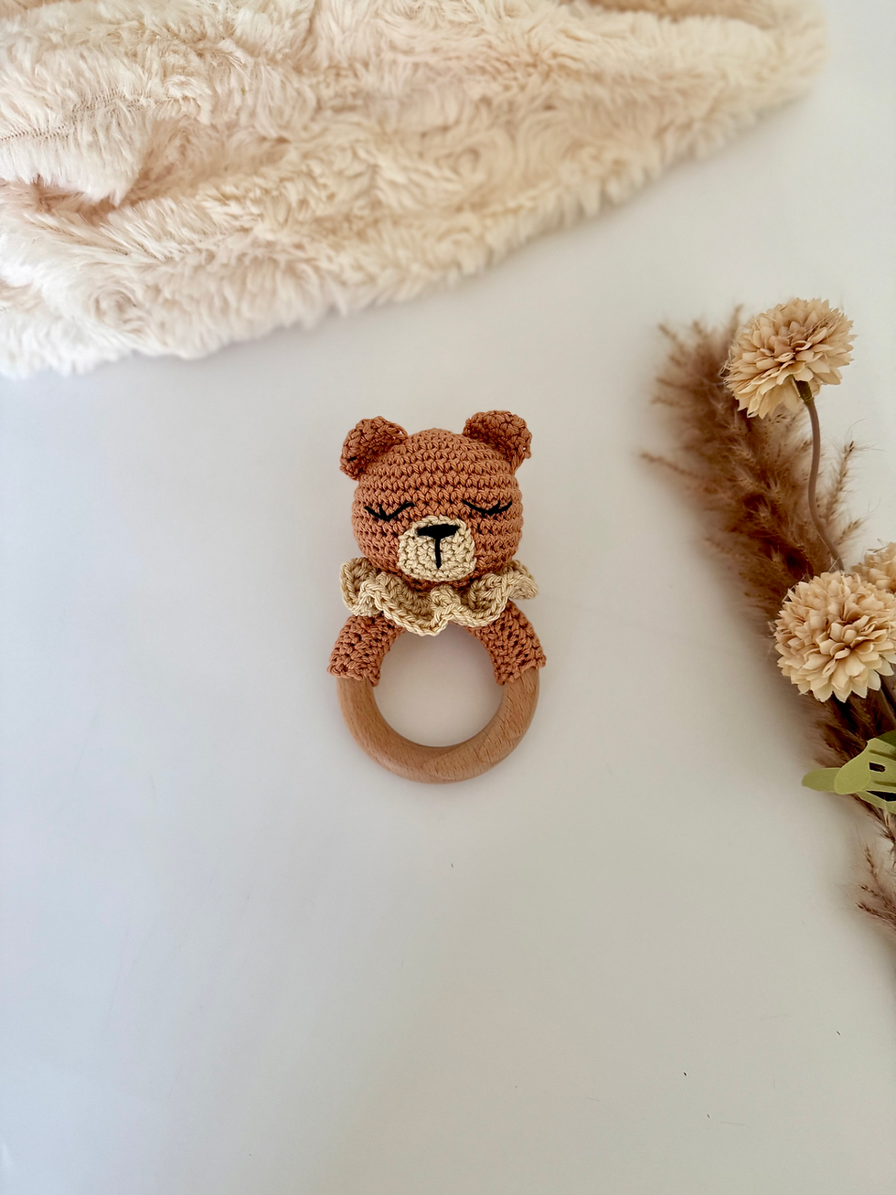 Miniature : anneau de dentition ourson au crochet éveil bébé jouet sensoriel