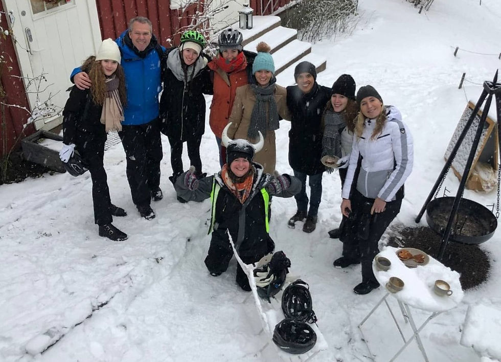 Enjoying food and drinks on a winter cycling tour with Viking Biking, Oslo