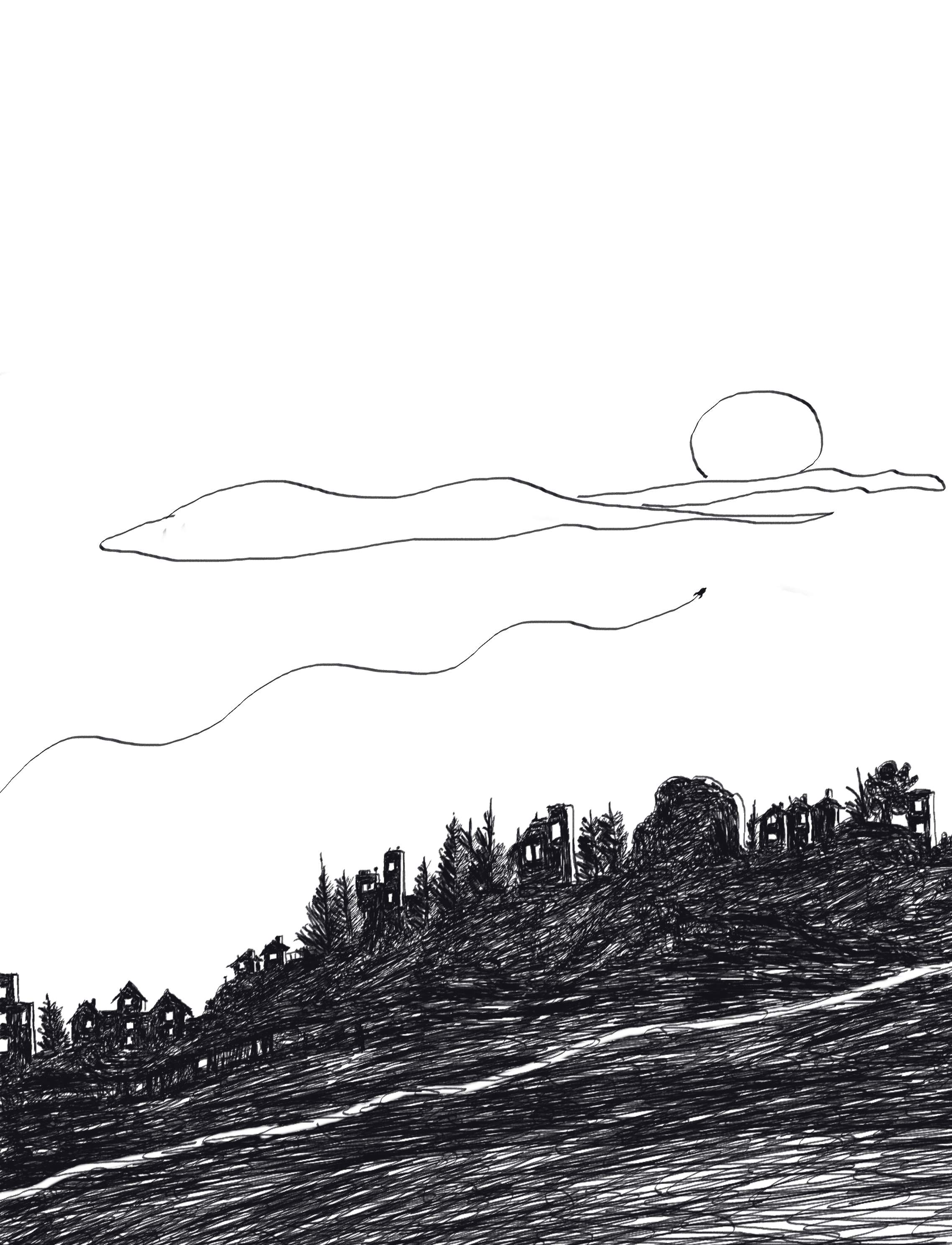 Couch flying over Town Landscape
