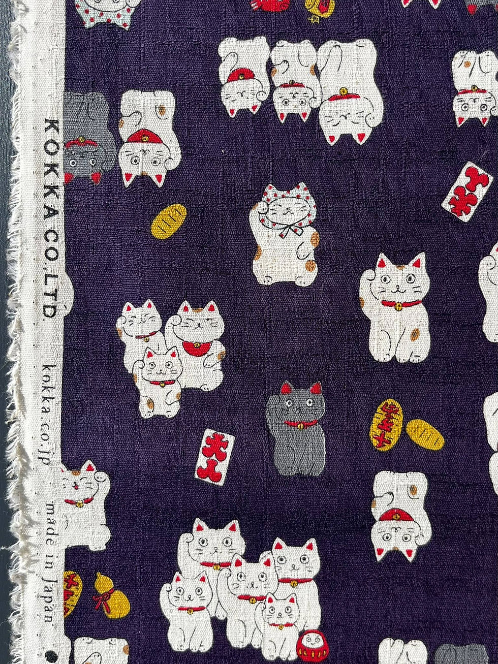 Miniature : Tissu japonais motif chats  MANEKINEKO violet