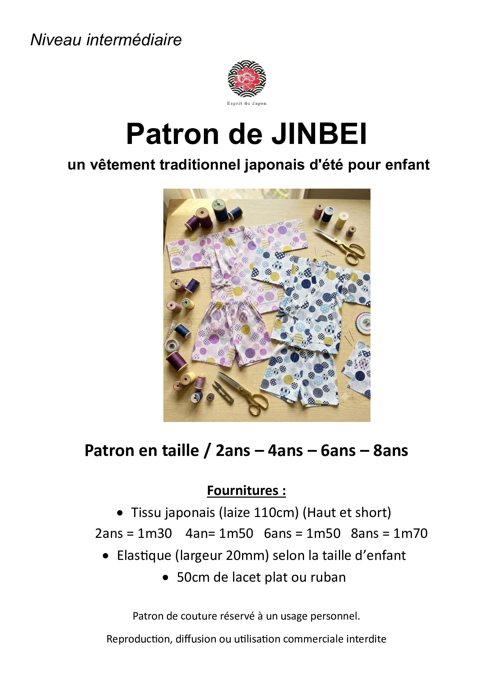 Patron de couture jinbei enfant