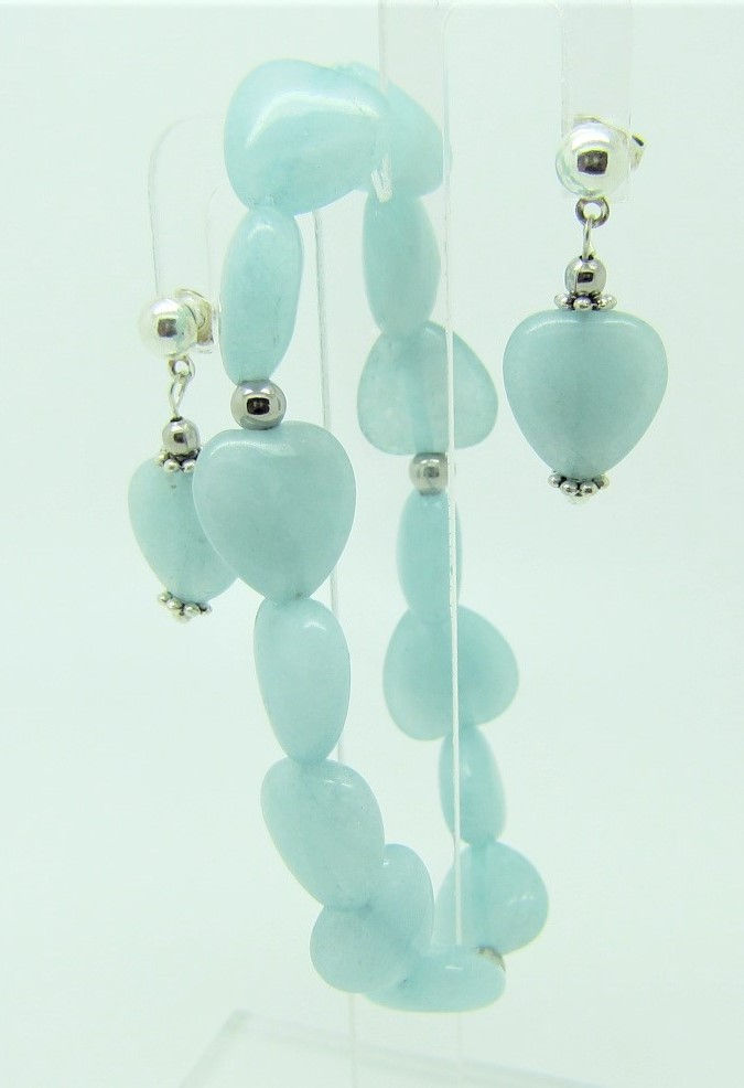 Aquamarien Herzform im Set mit Ohrstecker