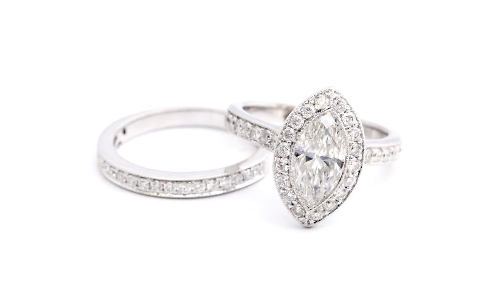 Thumbnail: 1.51ct Marquise Cut Vintage Halo Bridal Set