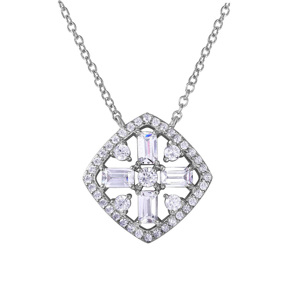 Diamond Shape with Cross Center Necklace