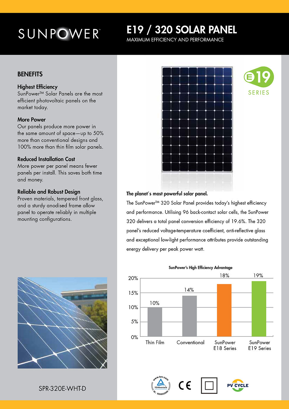 Thumbnail: 320W Sunpower SPR-320E-WHT-D PRE-OWNED Solar panel, module