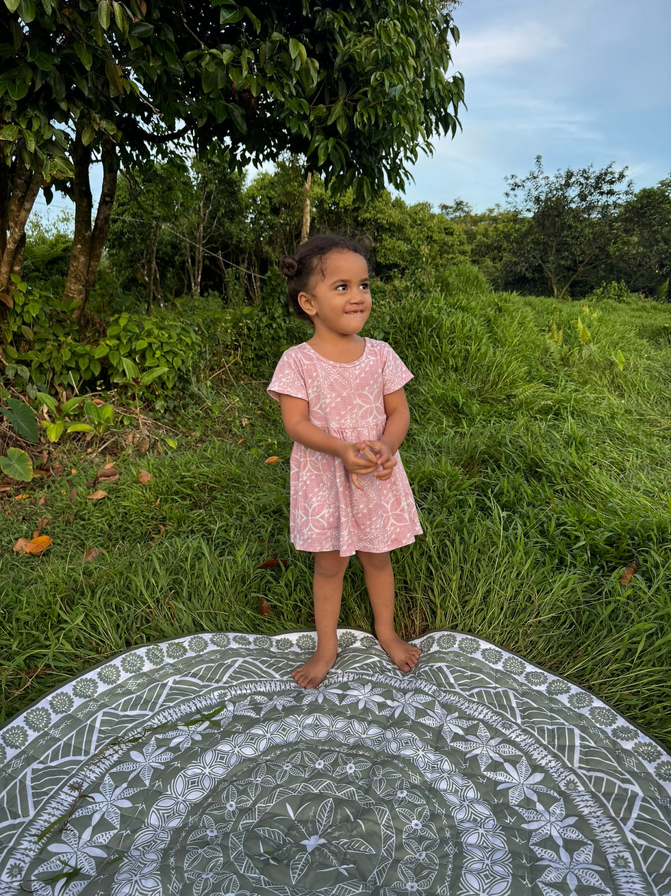Thumbnail: Island Pattern Cotton Casual Dress (soft pink)