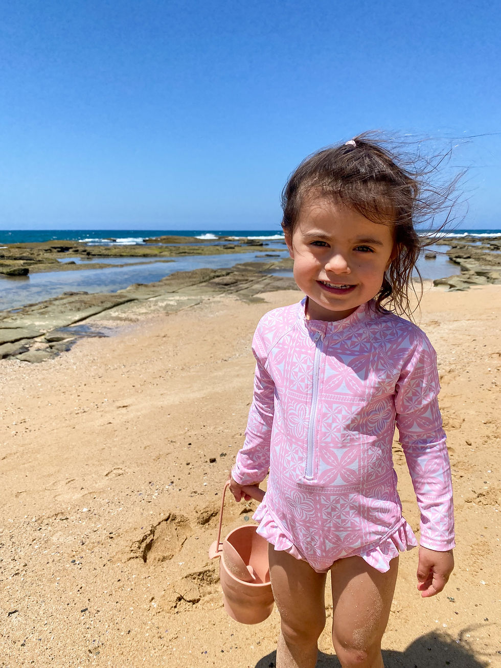 Thumbnail: One Piece Long Sleeve Swimsuit - Pink