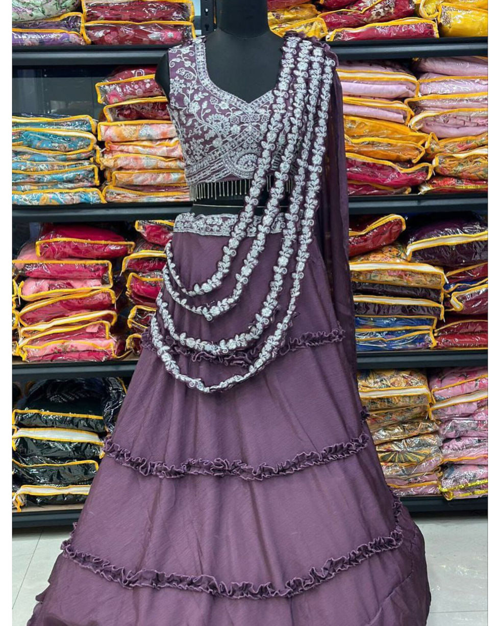 Super hit Floral Frilled With Embroidery Coding work Lehanga choli