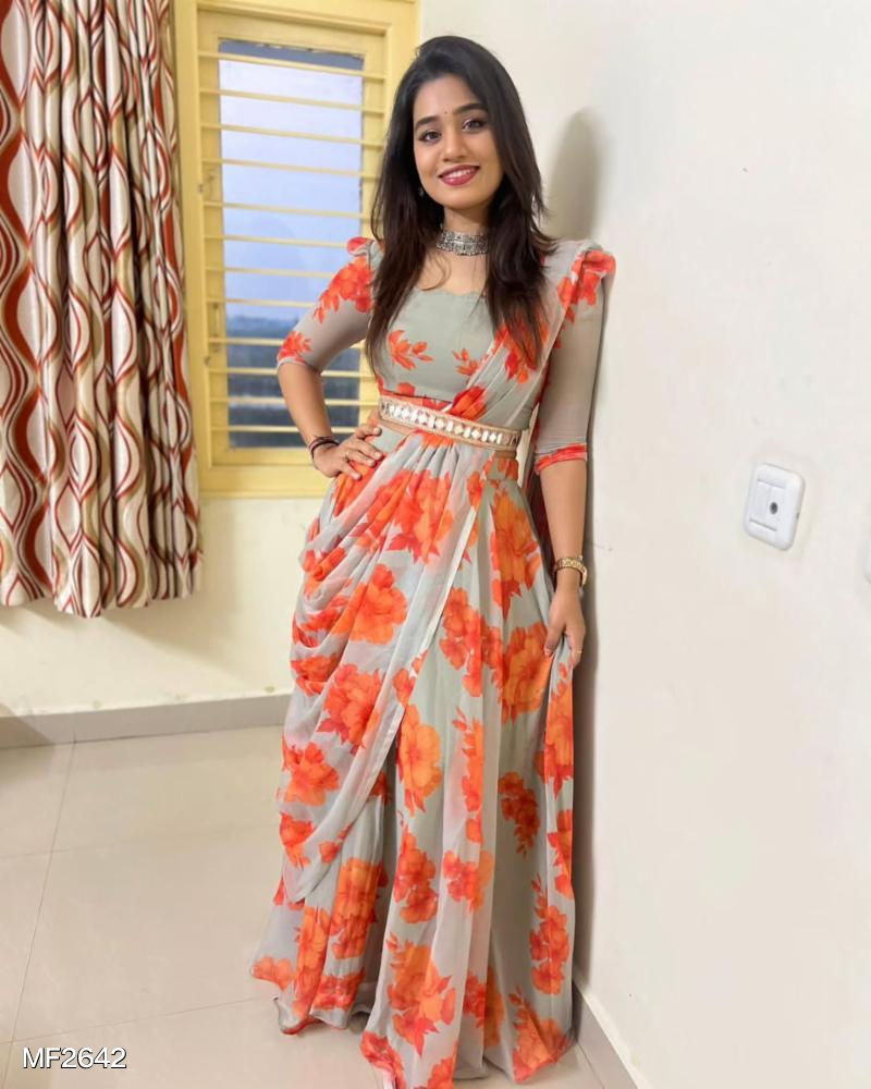 Party Wear Georgette Ready To Wear Lehenga Saree