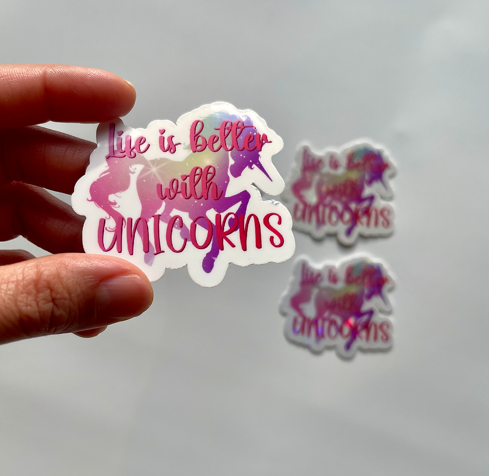 “Life Is Better With Unicorns” – Pink Unicorn Sticker (6 × 6 cm)
